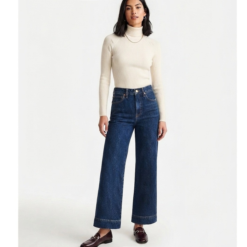 J. Crew Women's Slim Wide-Leg Jeans Brick Lane Wash Size 27 High Rise EUC